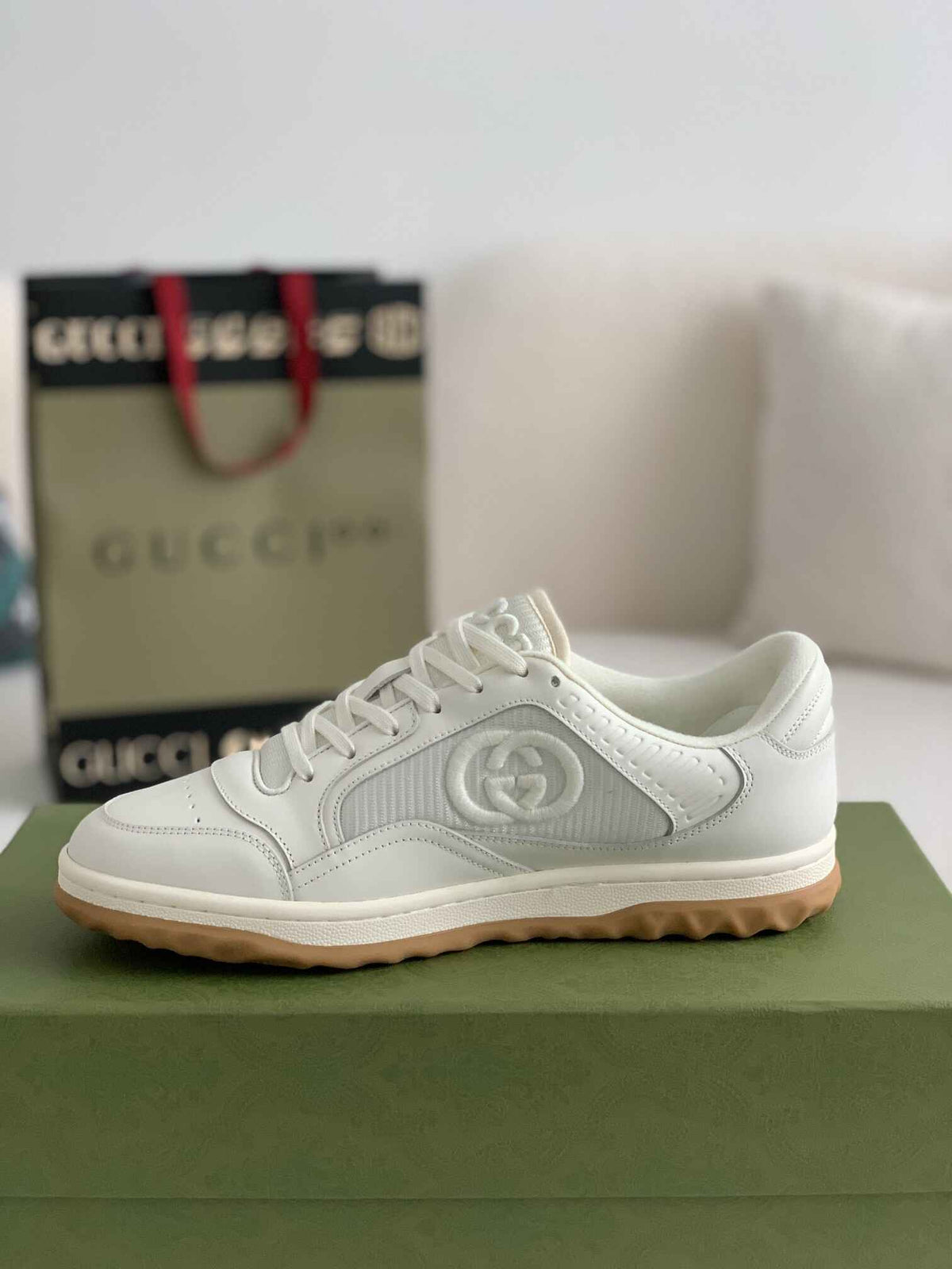 Gucci Re-Web Sneaker – White Leather & Gum Sole