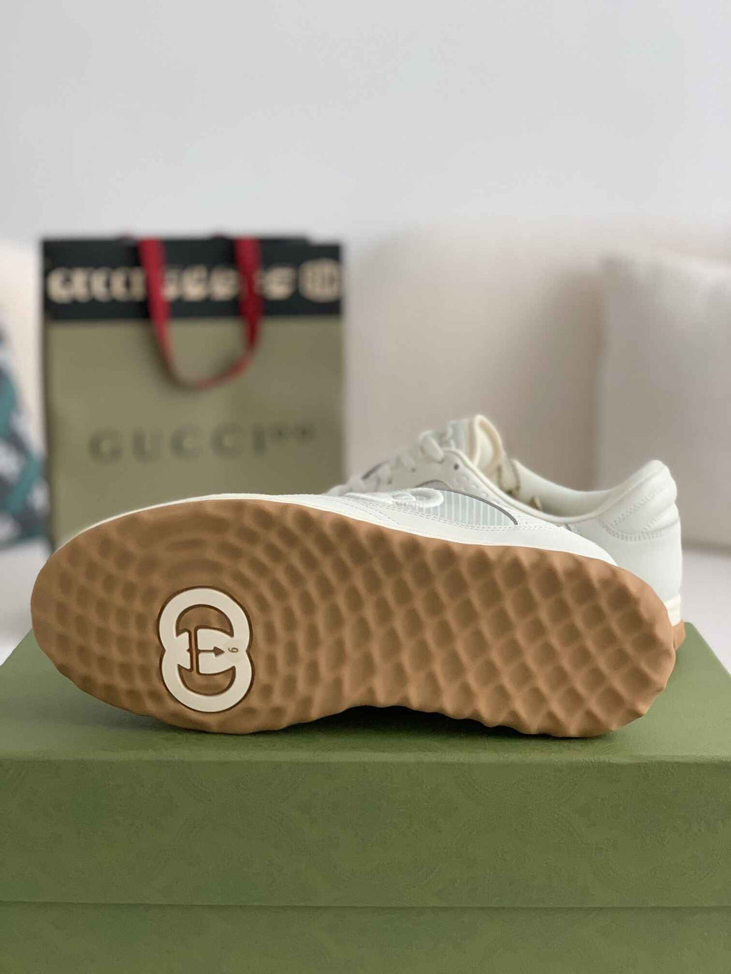 Gucci Re-Web Sneaker – White Leather & Gum Sole