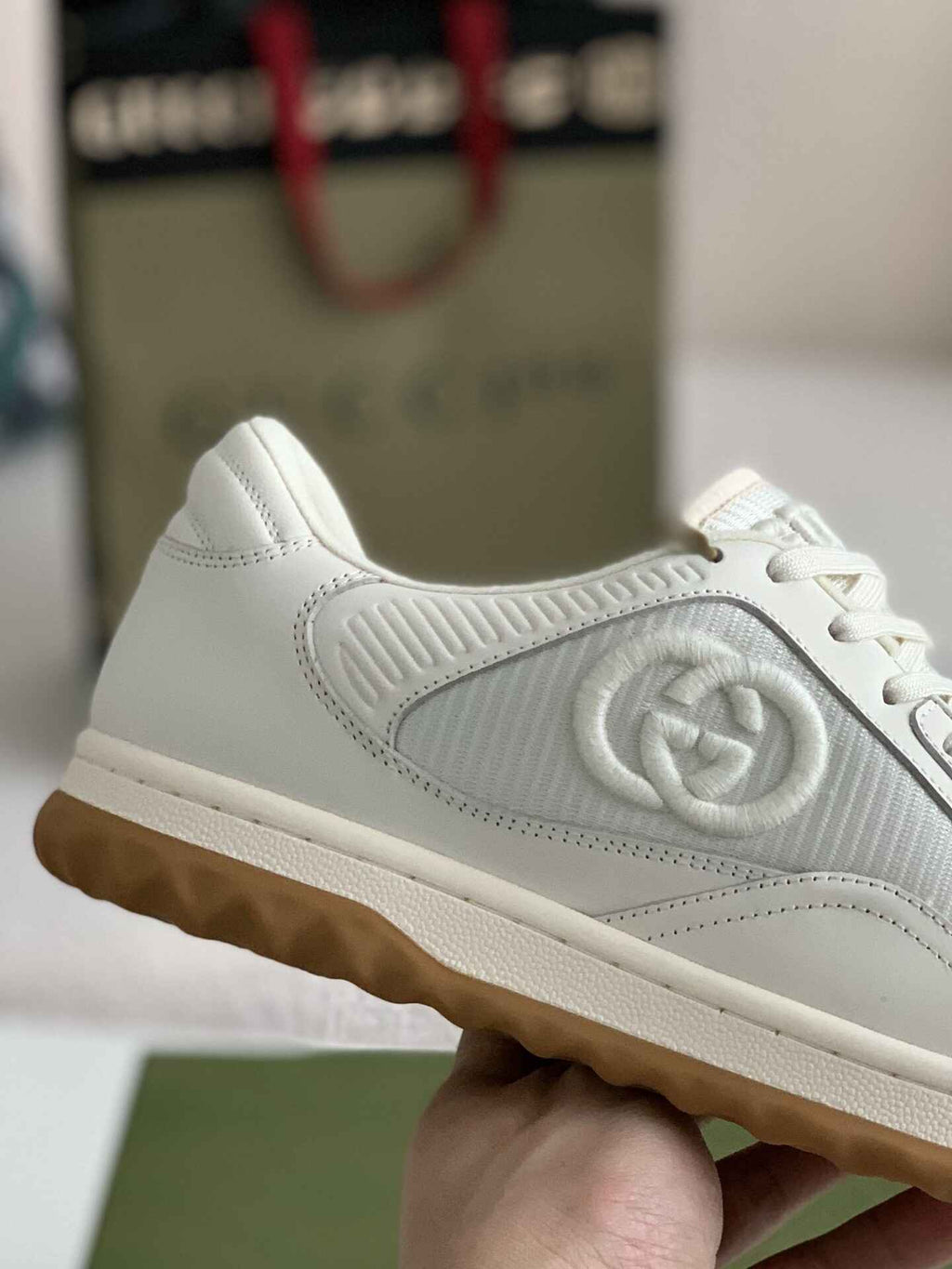 Gucci Re-Web Sneaker – White Leather & Gum Sole