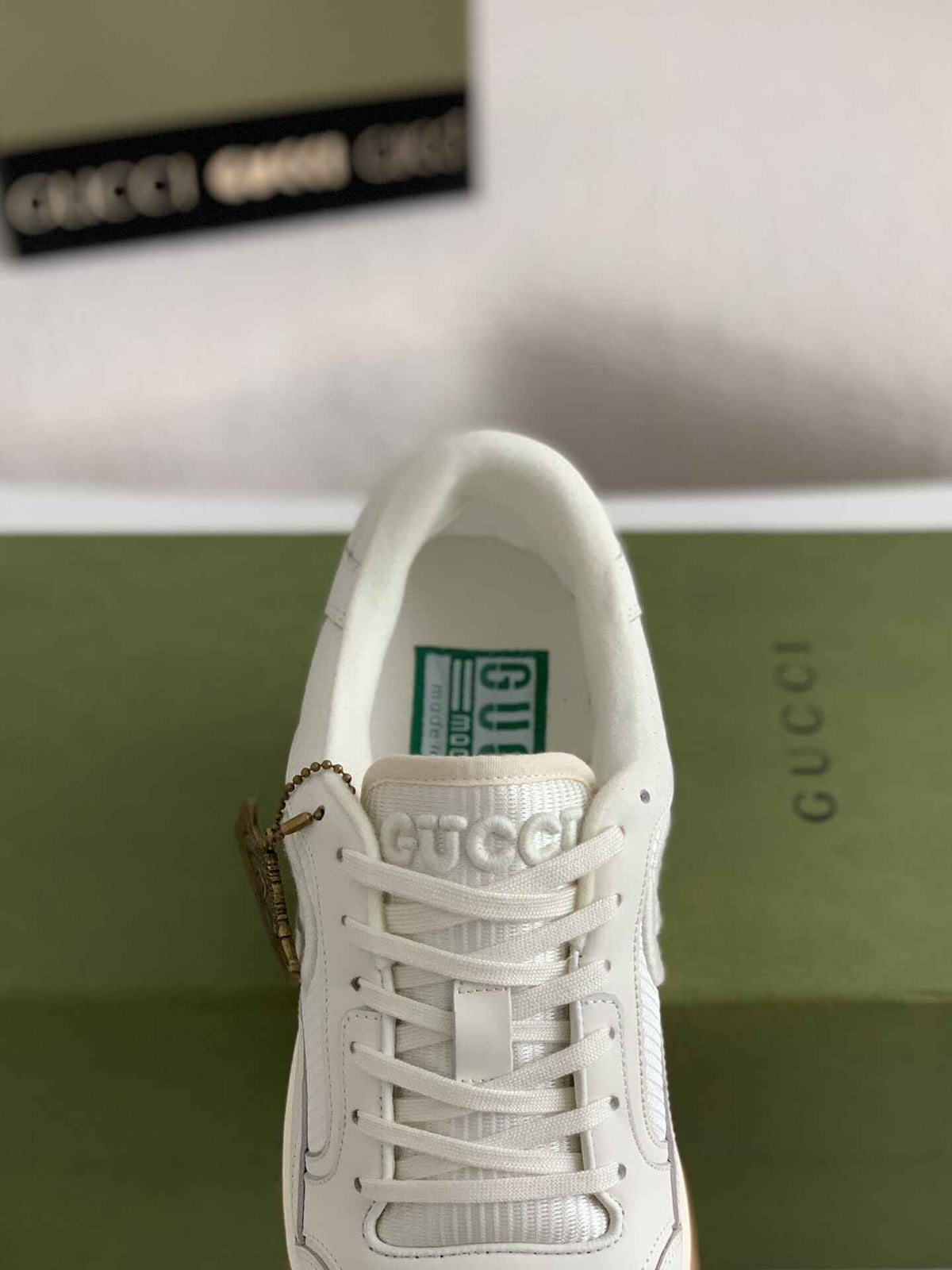 Gucci Re-Web Sneaker – White Leather & Gum Sole