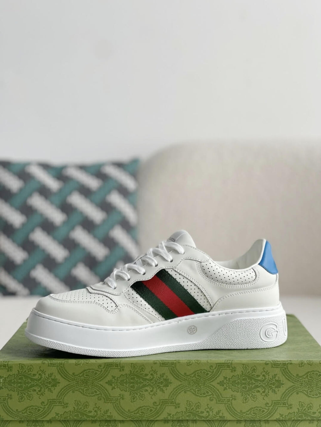 Gucci Re-Web Sneaker – White Leather with Green & Red Web