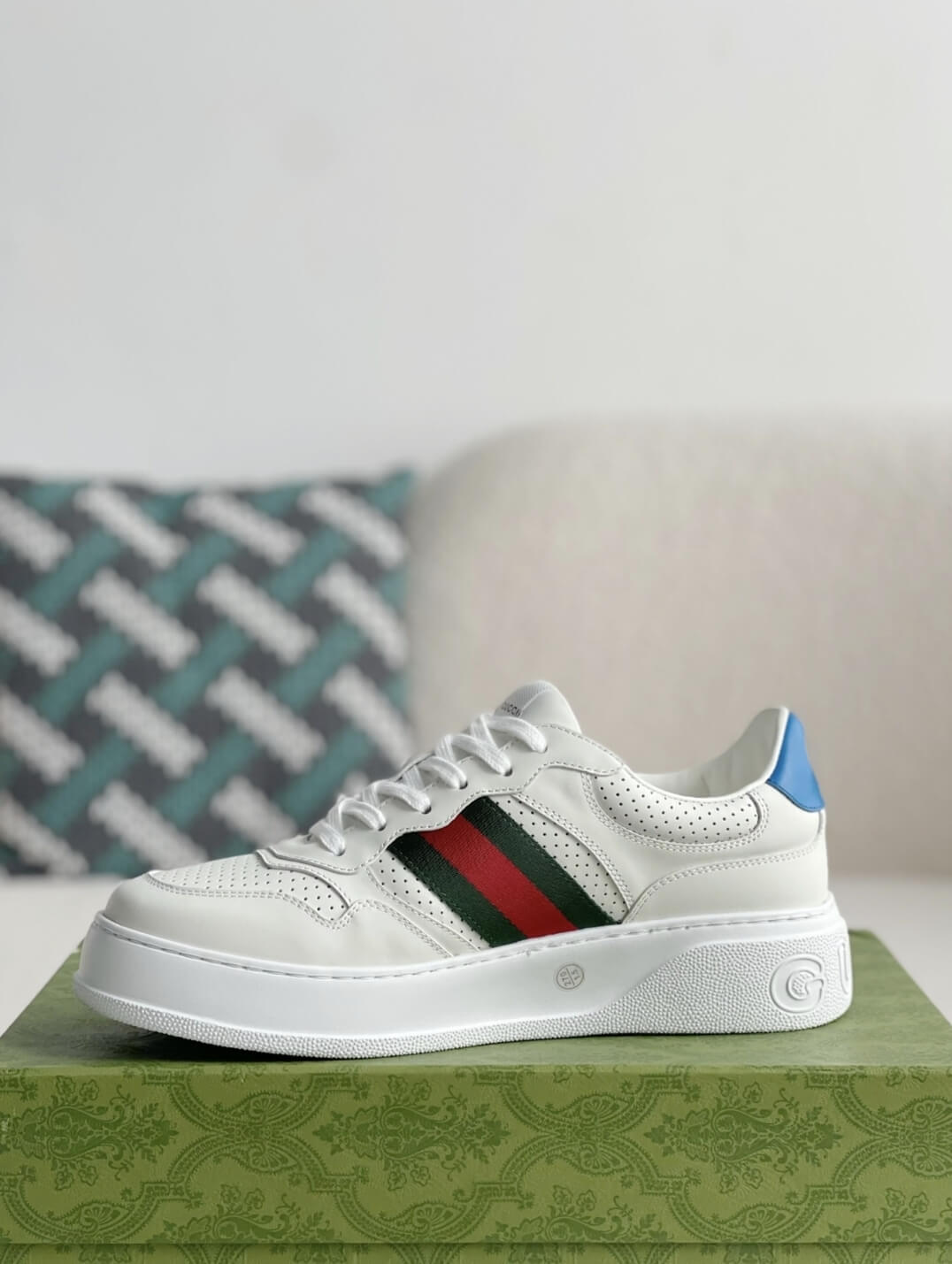 Gucci Re-Web Sneaker – White Leather with Green & Red Web