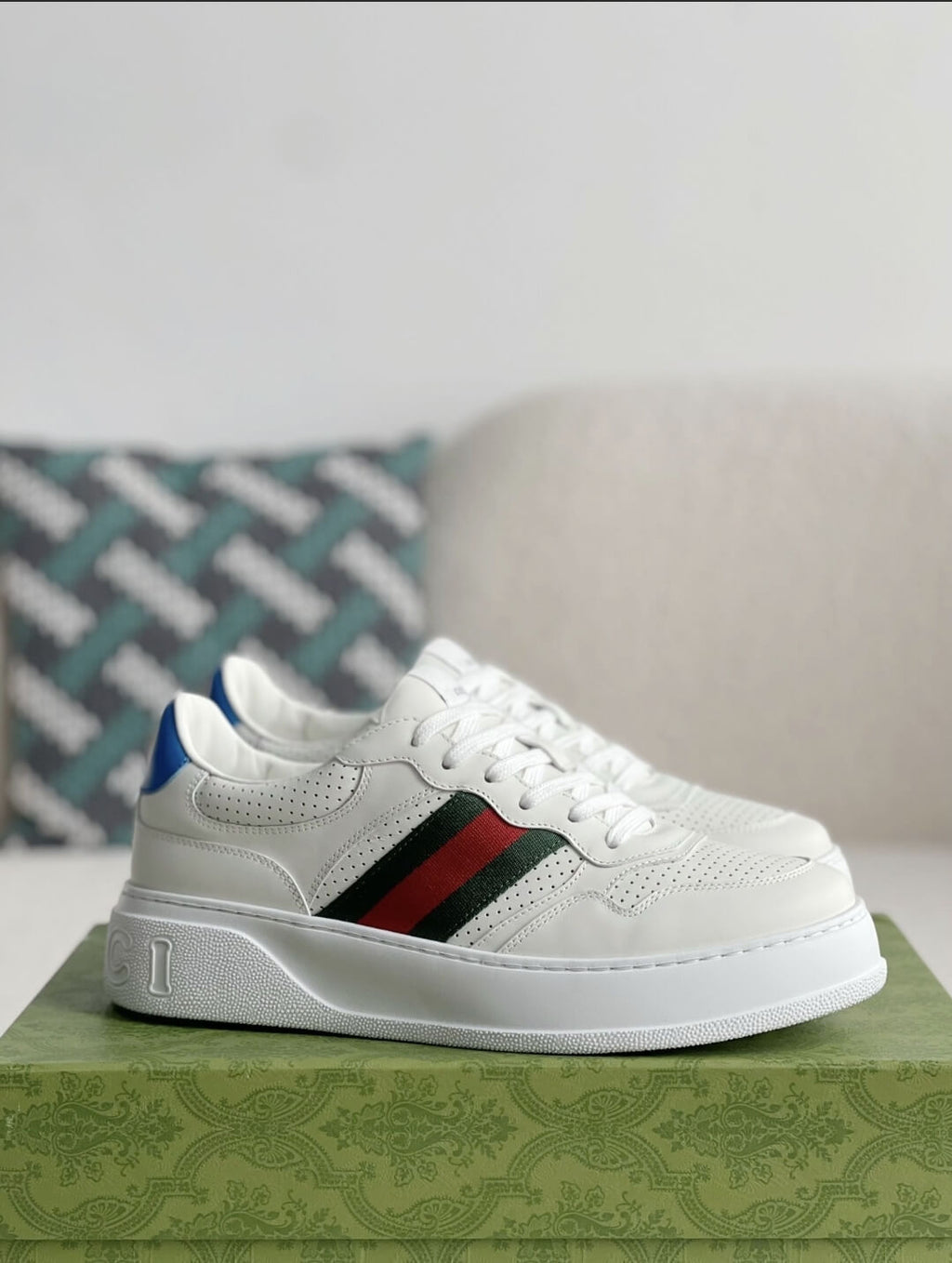 Gucci Re-Web Sneaker – White Leather with Green & Red Web