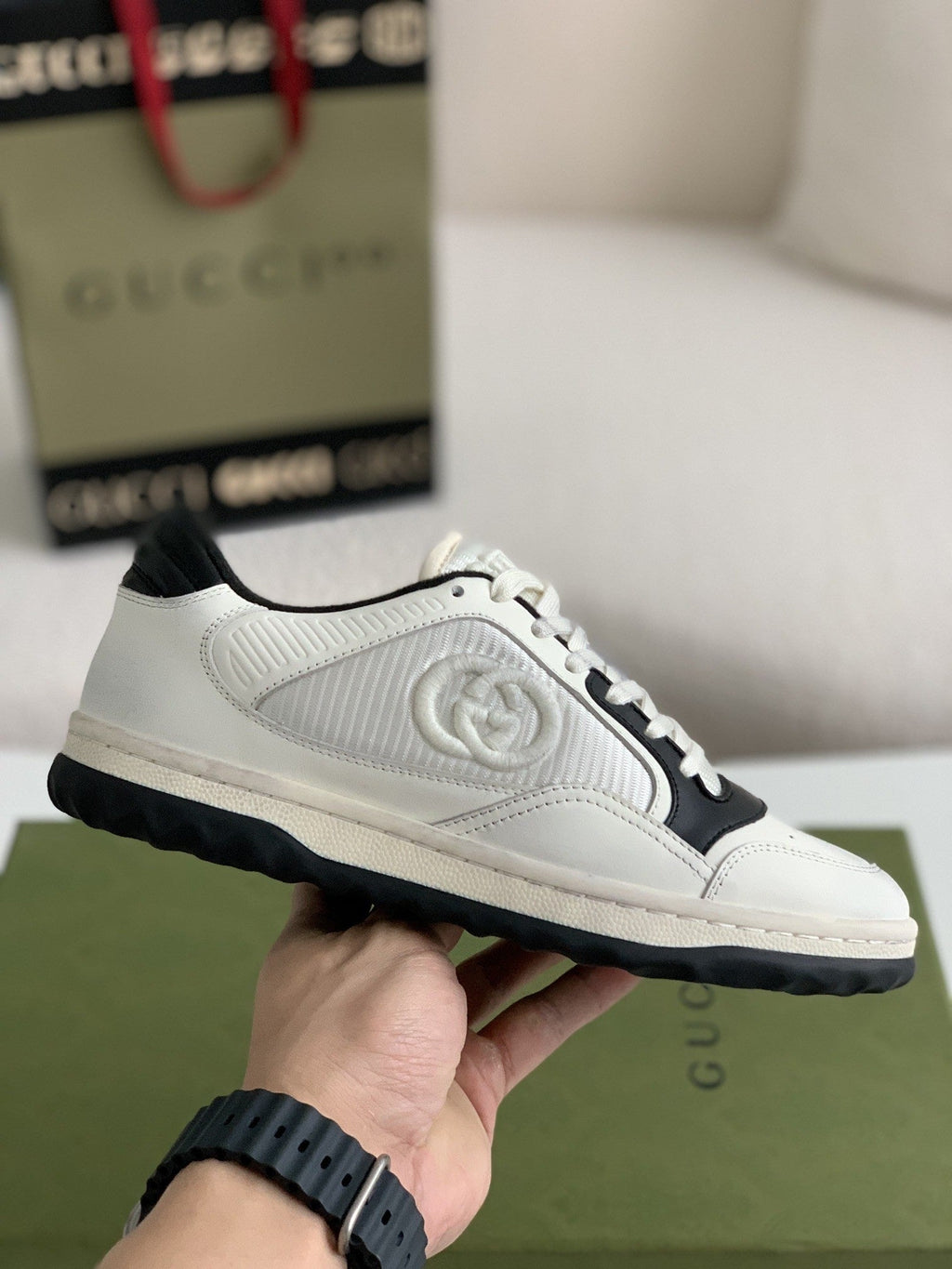 Gucci Re-Web Sneaker – White & Black Leather Mesh