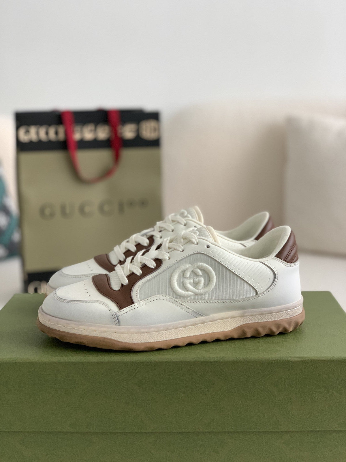 Gucci Re-Web Sneaker – White & Brown Leather Mesh