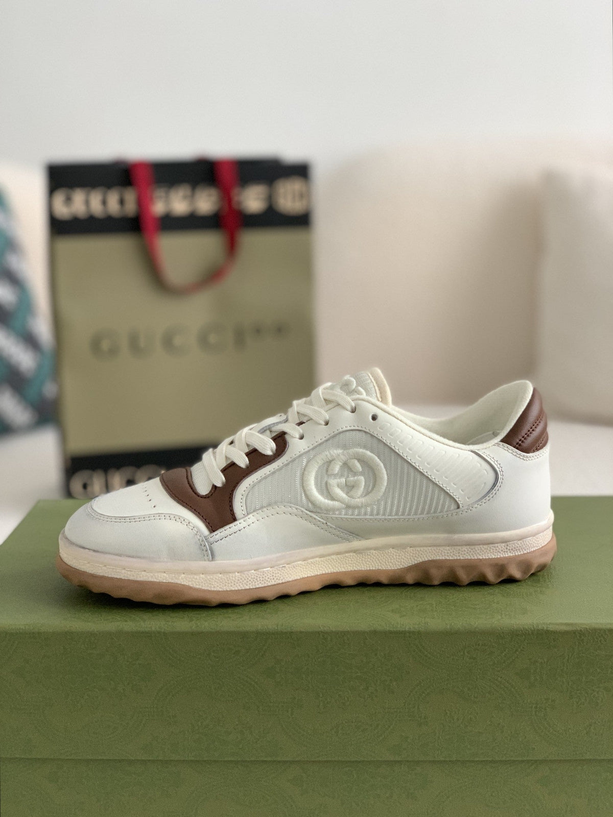 Gucci Re-Web Sneaker – White & Brown Leather Mesh