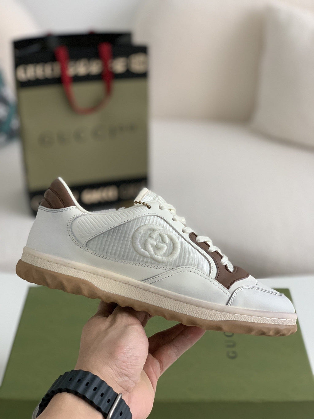 Gucci Re-Web Sneaker – White & Brown Leather Mesh