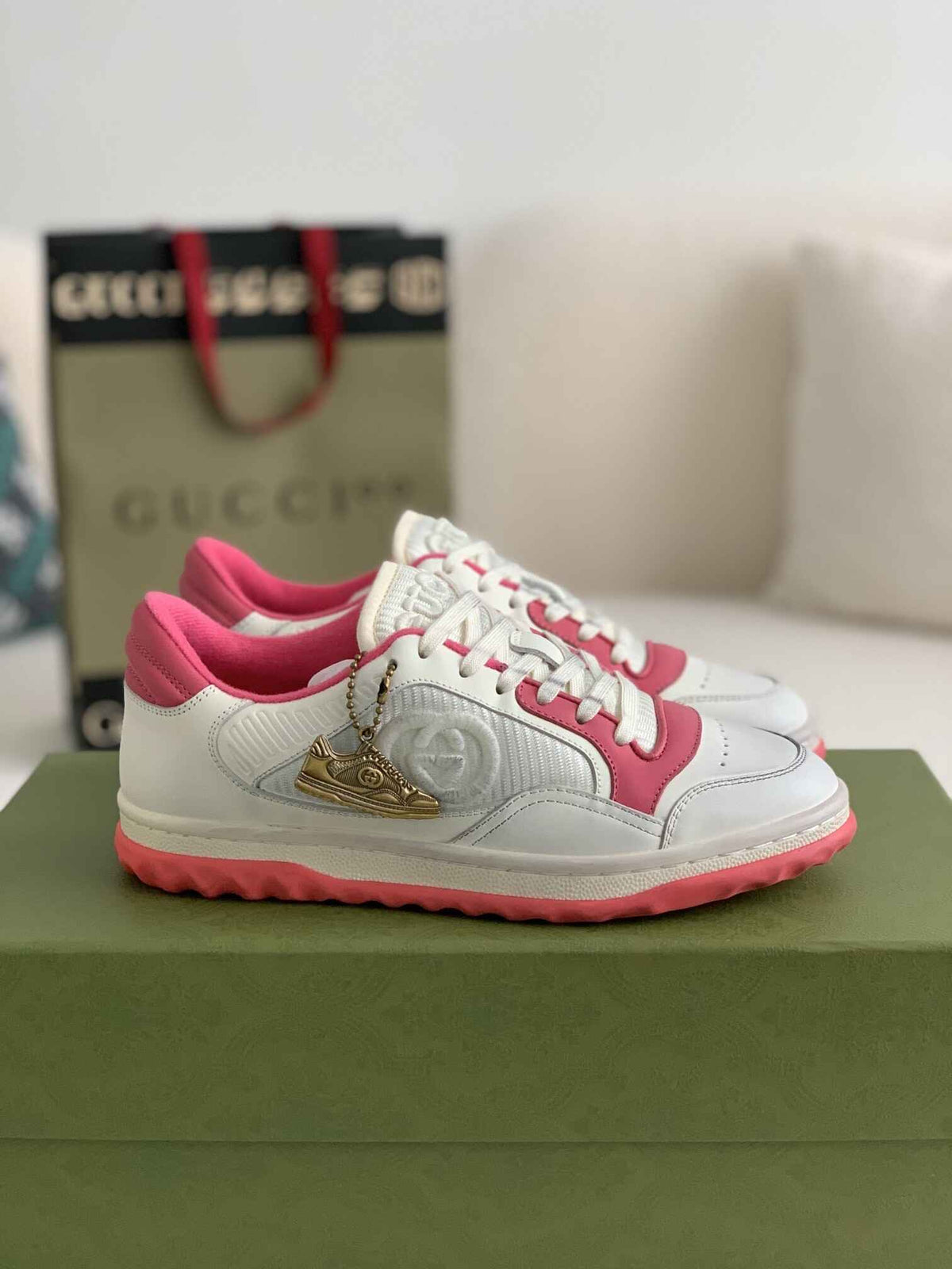 Gucci Re-Web Sneaker – White & Pink Leather Mesh