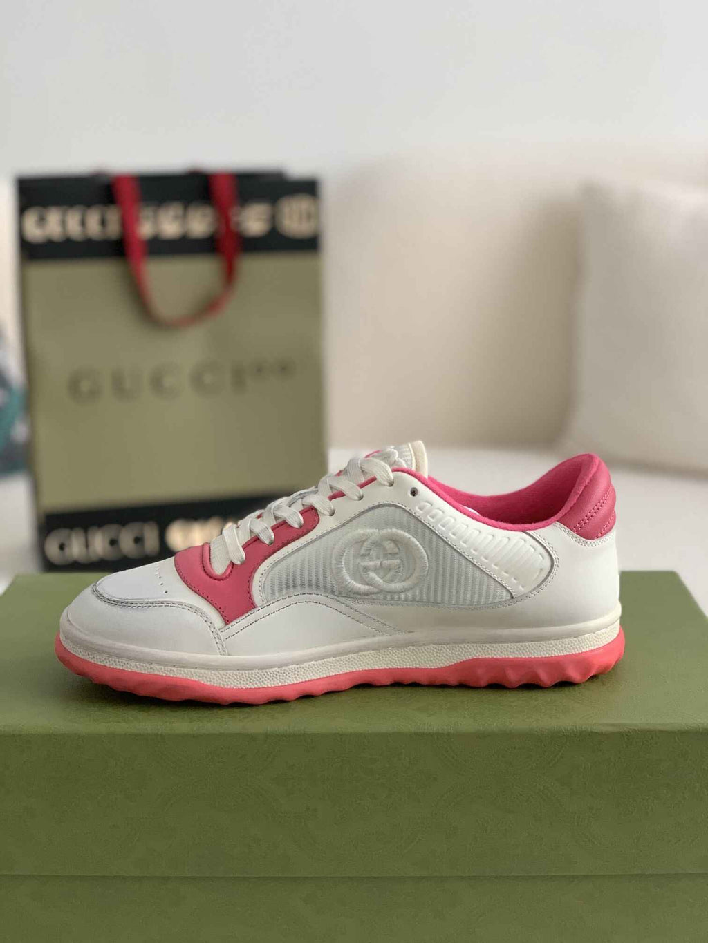 Gucci Re-Web Sneaker – White & Pink Leather Mesh