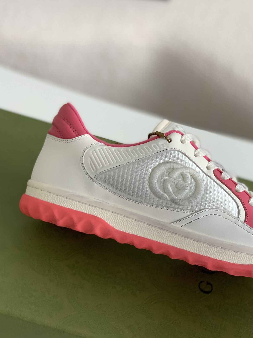 Gucci Re-Web Sneaker – White & Pink Leather Mesh
