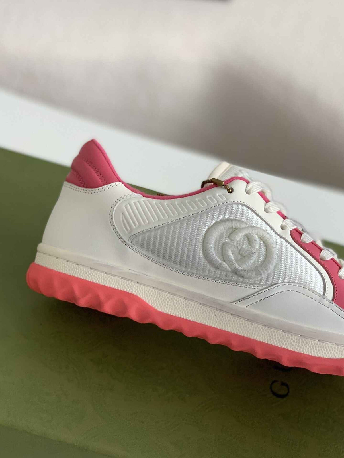 Gucci Re-Web Sneaker – White & Pink Leather Mesh
