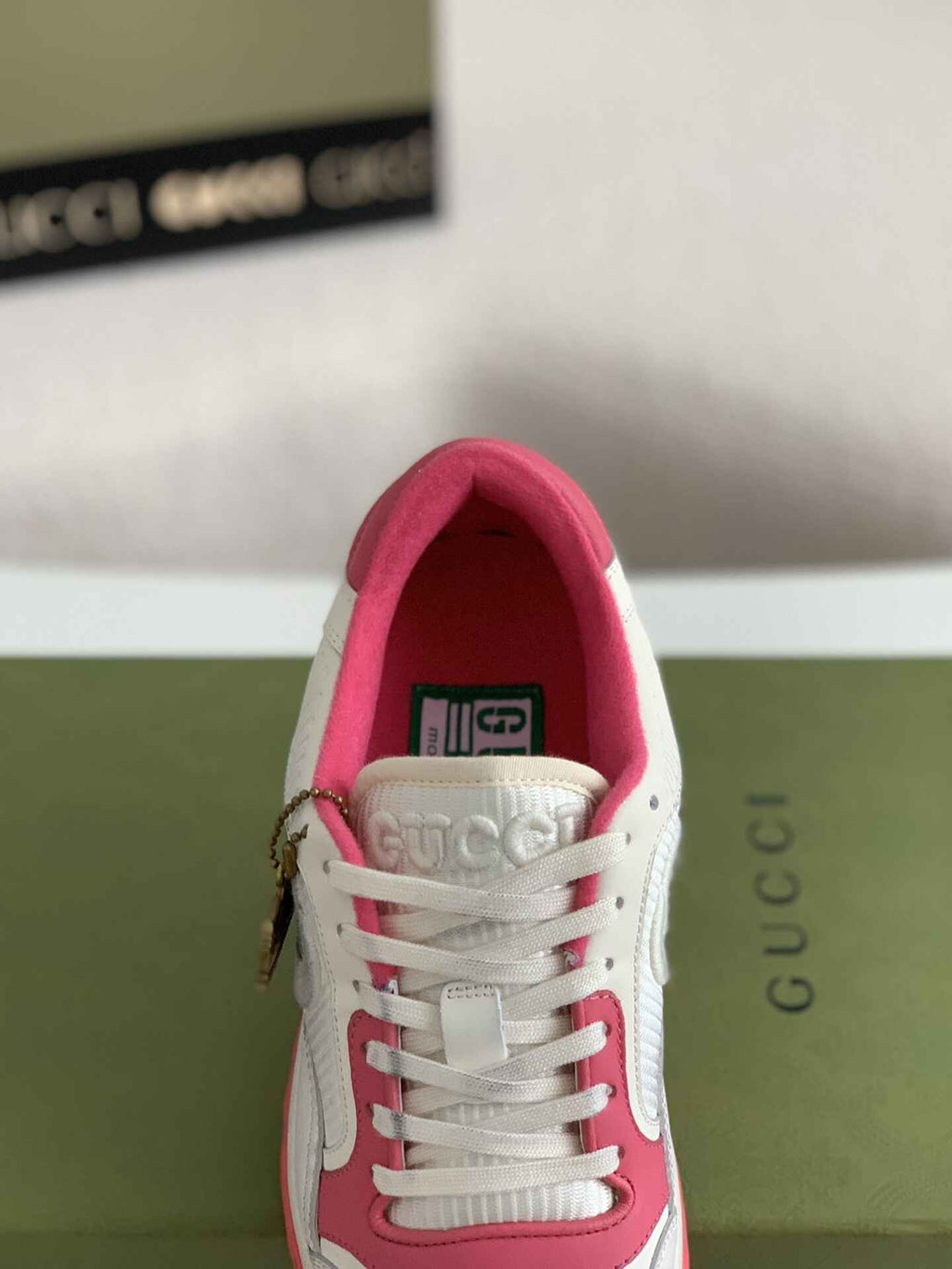 Gucci Re-Web Sneaker – White & Pink Leather Mesh