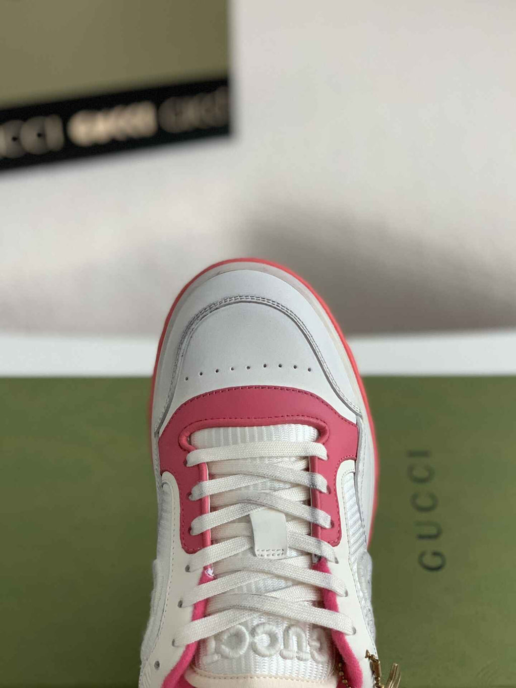 Gucci Re-Web Sneaker – White & Pink Leather Mesh
