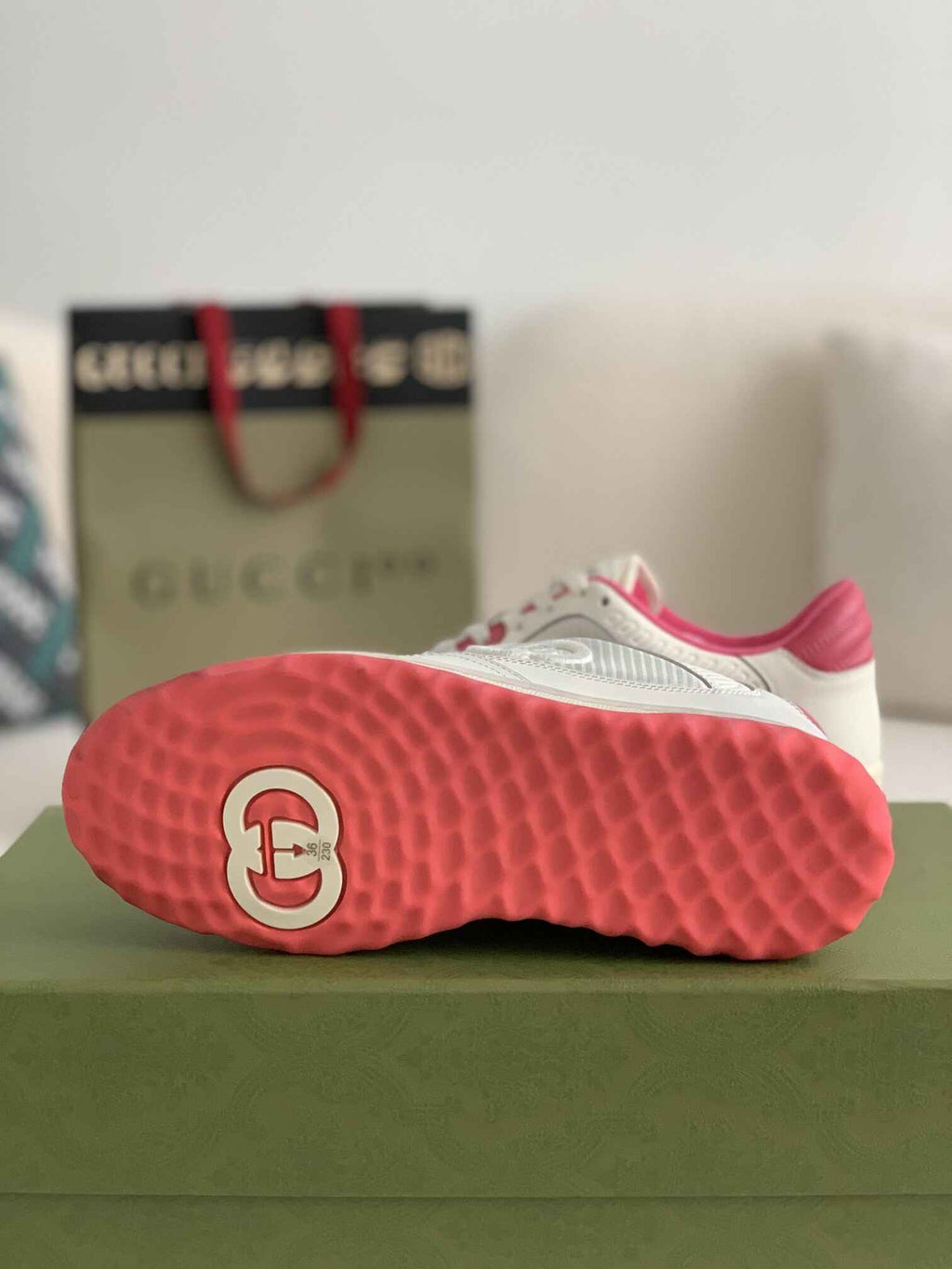 Gucci Re-Web Sneaker – White & Pink Leather Mesh