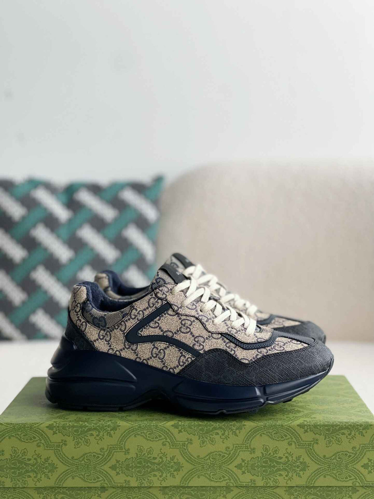 Gucci Rhyton Sneaker – Blue & Beige GG Supreme Canvas