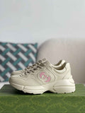 Gucci Rhyton Sneaker – Ivory Leather with Pink Interlocking G