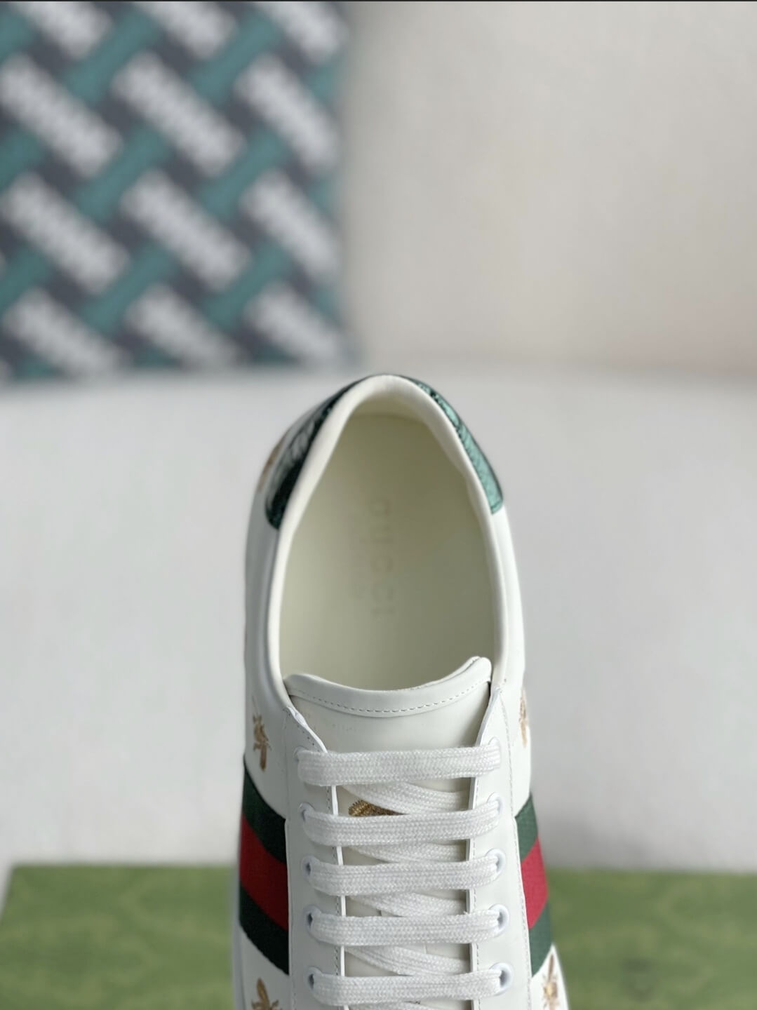 Gucci Ace Bee & Star Embroidered Web Stripe Sneaker White Leather