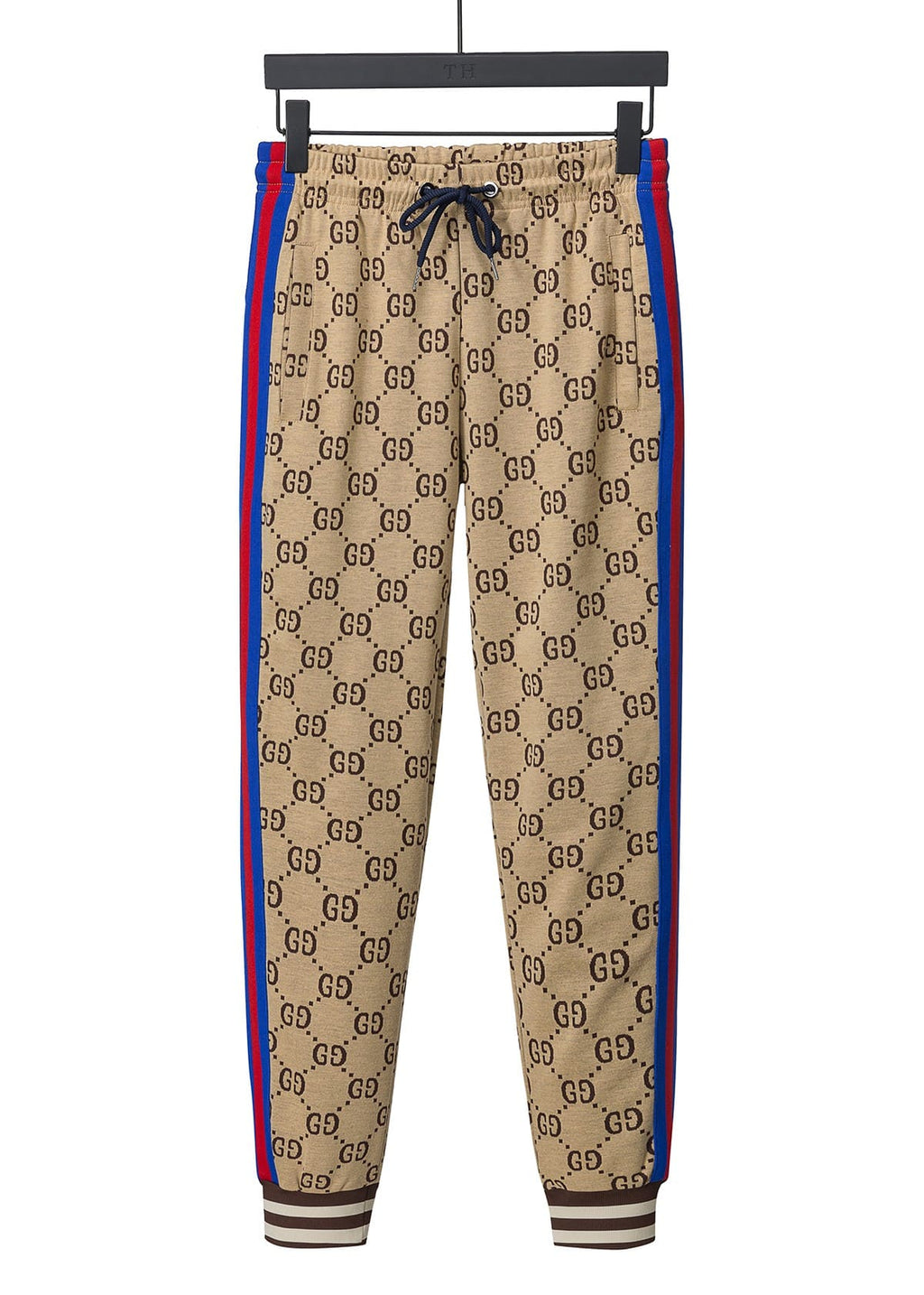 Gucci GG Supreme Logo Jacquard Tracksuit Beige Zip-Up Jacket and Jogger Pants Set with Web Stripe