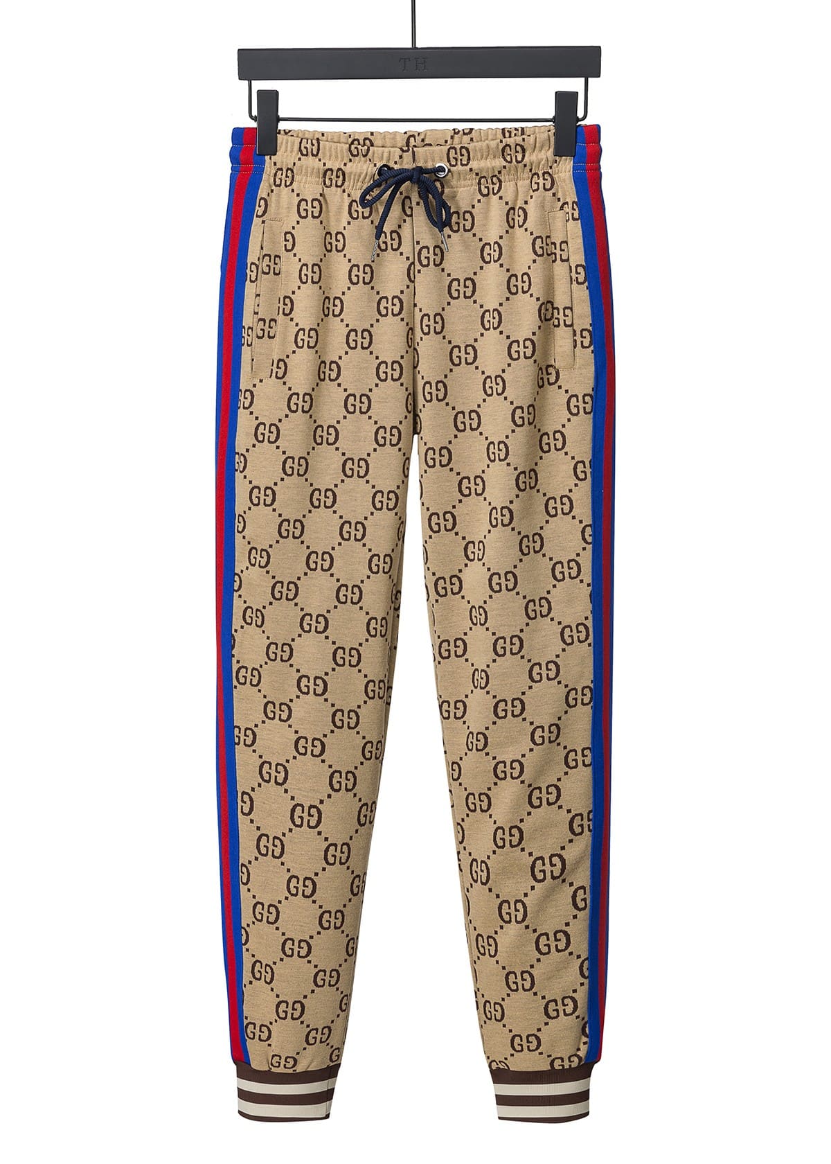 Gucci GG Supreme Logo Jacquard Tracksuit Beige Zip-Up Jacket and Jogger Pants Set with Web Stripe