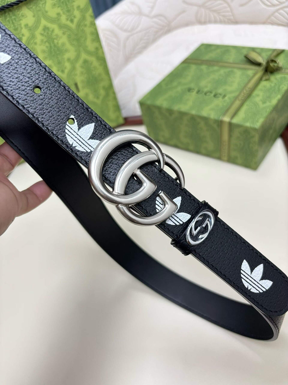Gucci x adidas GG Marmont Belt Black/White with Silver-Tone Buckle