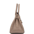 Hermes Gris Asphalte Ostrich Birkin 30cm Gold Hardware