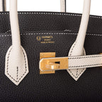 Hermes Birkin 25 Black and Craie Togo Brushed Gold Hardware