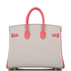 Hermes Birkin 25 Gris Perle and Rose Azalee Chèvre Brushed Gold Hardware