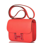 Hermes Rose Enamel Mini Constance 18cm Texas Epsom and Rouge de Coeur Palladium Hardware