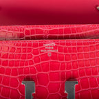 Hermes Rose Extreme Shiny Alligator Constance Wallet To Go Palladium Hardware