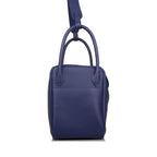 Pre-owned Hermes Lindy 30cm Bleu Encre Verso Swift Palladium Hardware
