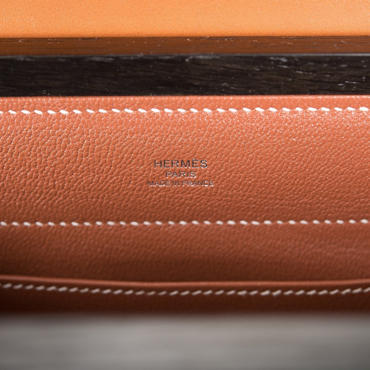 Hermes Fauve Barenia and Natural Wood "Kelly Wood" 22cm Palladium Hardware
