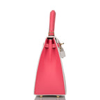 Hermes Horseshoe Stamp (HSS) Bi-Color White and Rose Azalee Epsom Sellier Kelly 25cm Permabrass Hardware