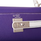 Hermes Kelly Sellier 28 Crocus and White Epsom Brushed Palladium Hardware