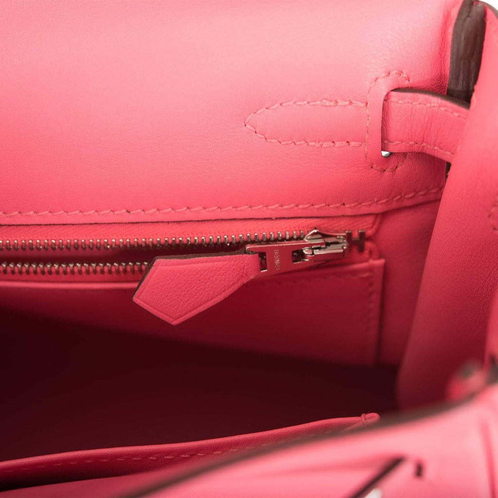 Pre-owned Hermes Kelly Retourne 25 Rose Azalee Swift Palladium Hardware