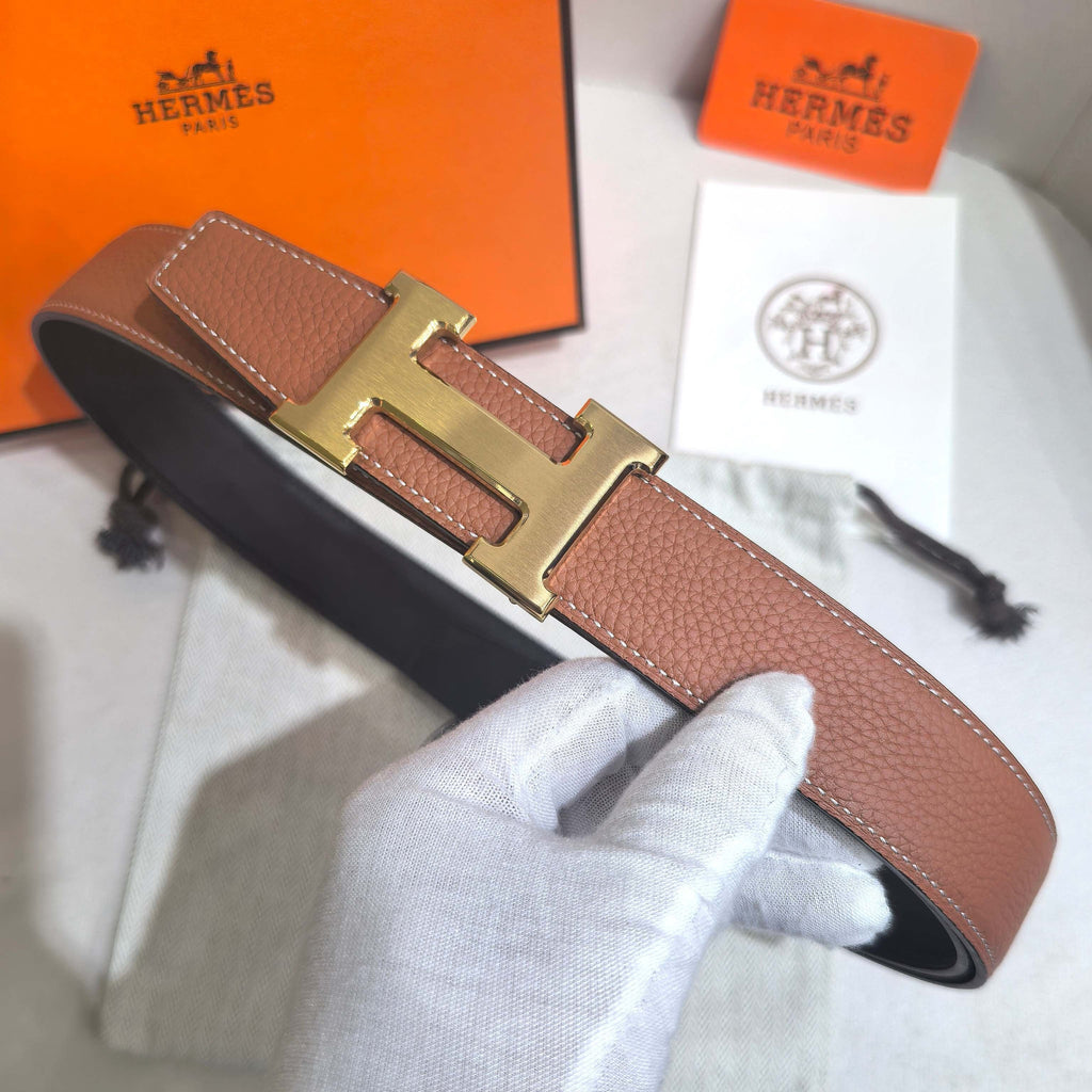 Hermès Large Classic Reversible Belt 32 mm - Gold Tan & Black with Brushed Gold