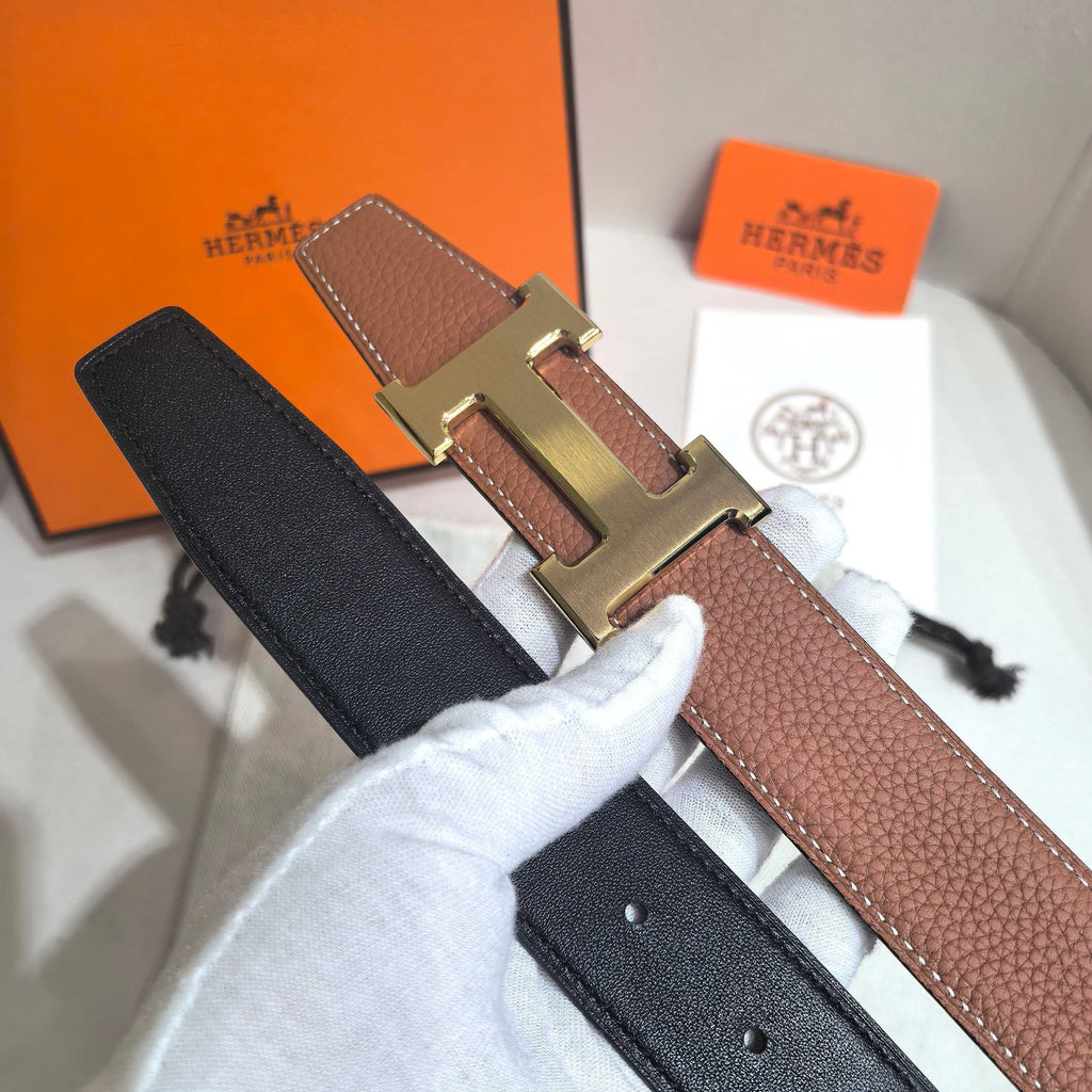 Hermès Large Classic Reversible Belt 32 mm - Gold Tan & Black with Brushed Gold