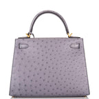 Hermes Kelly 28cm Bi-Color Gris Agate and Gris Perle Ostrich Sellier  Brushed Gold Hardware