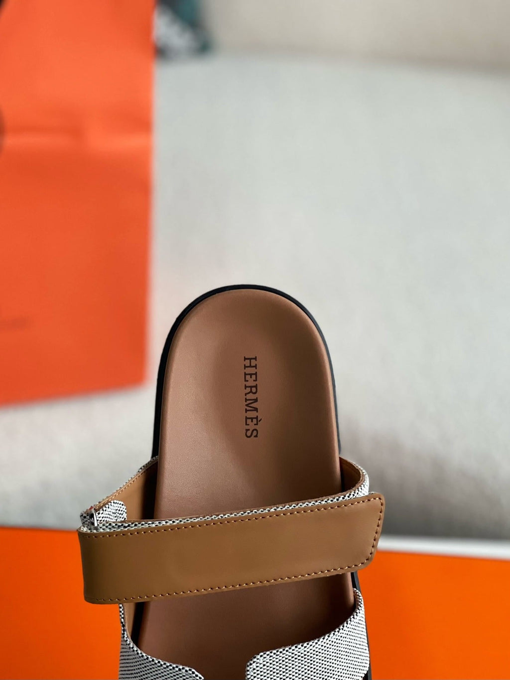 Hermes Beige/Brown Canvas and Leather Chypre Sandals