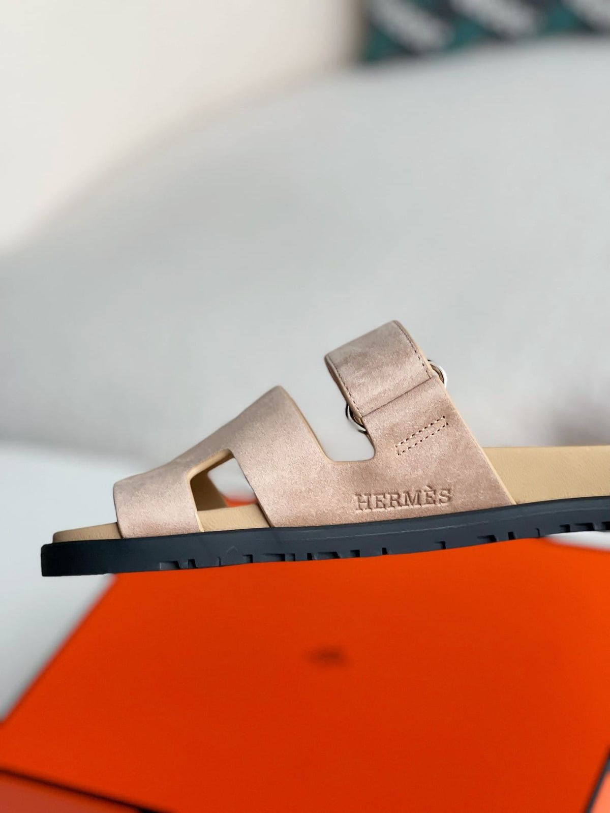 Hermès Beige Suede Chypre Sandals