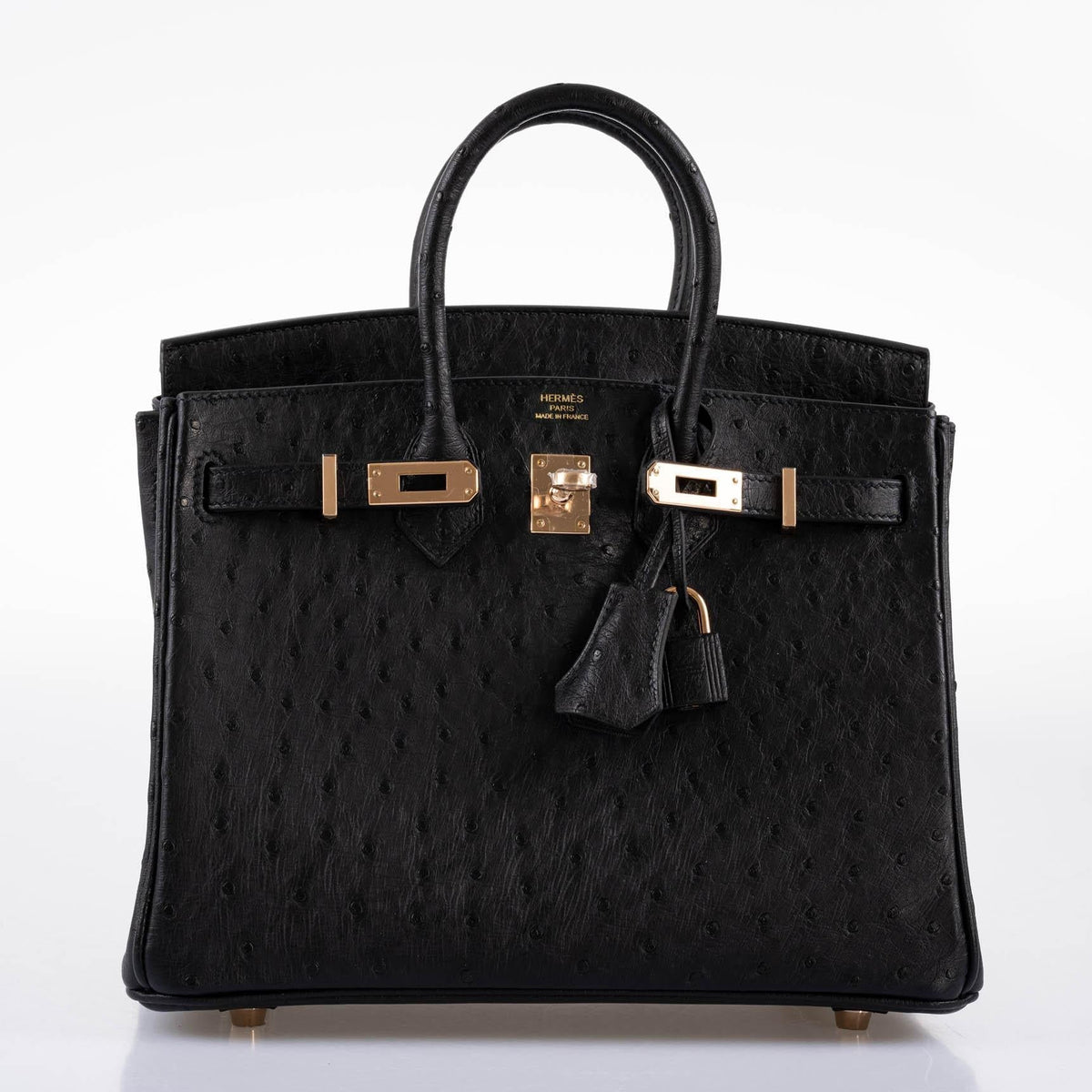 Hermes Birkin 25 Black Ostrich Rose Gold Hardware - 2021, Z
