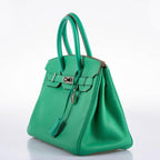 Hermes Birkin 30 Menthe Clemence with Palladium Hardware - 2012, P Square