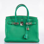 Hermes Birkin 30 Menthe Clemence with Palladium Hardware - 2012, P Square
