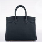 Hermes Birkin 30 Officier Vert Cyprès Togo & Bleu Zellige Stripe & Lining Palladium Hardware - 2018, C