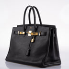 Hermes Birkin 35 Black Ardennes Leather Gold Hardware - Circle W