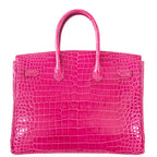 Hermes Birkin 35 Fuchsia Porosus Crocodile with Palladium Hardware - 2011, O Square