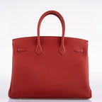 Hermes Birkin 35 HSS Rouge Vif Togo Brushed Gold Hardware - 2020, Y