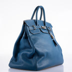 Hermes Birkin 40 HAC Blue Thalassa Togo & White Stitching Palladium Hardware - 2003, G Square