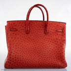 Hermes Birkin 40 Rouge Vif Ostrich with Gold Hardware - 1993, W Circle