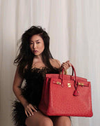 Hermes Birkin 40 Rouge Vif Ostrich with Gold Hardware - 1993, W Circle