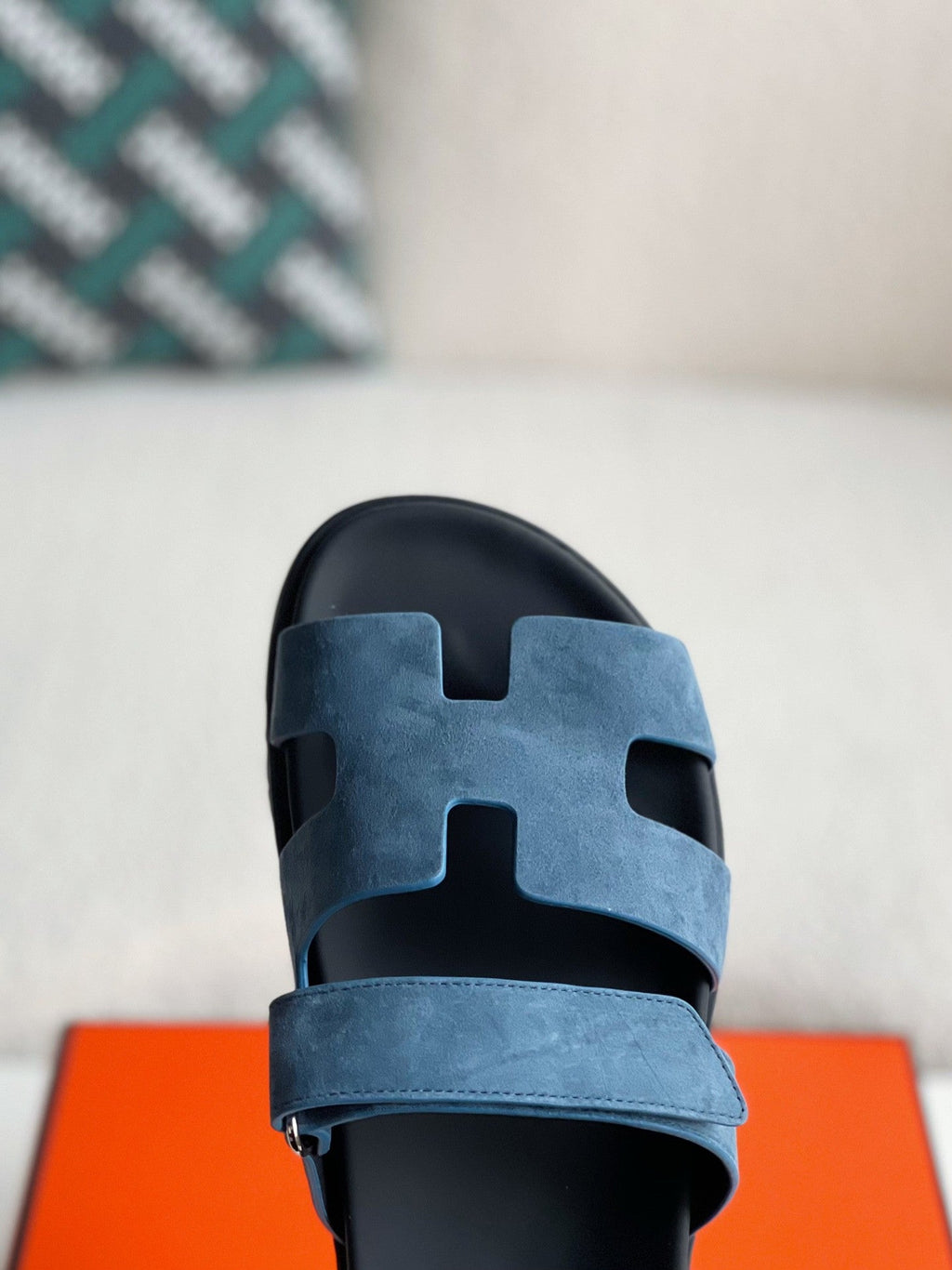 Hermès Bleu Jean Suede Goatskin Chypre Sandals
